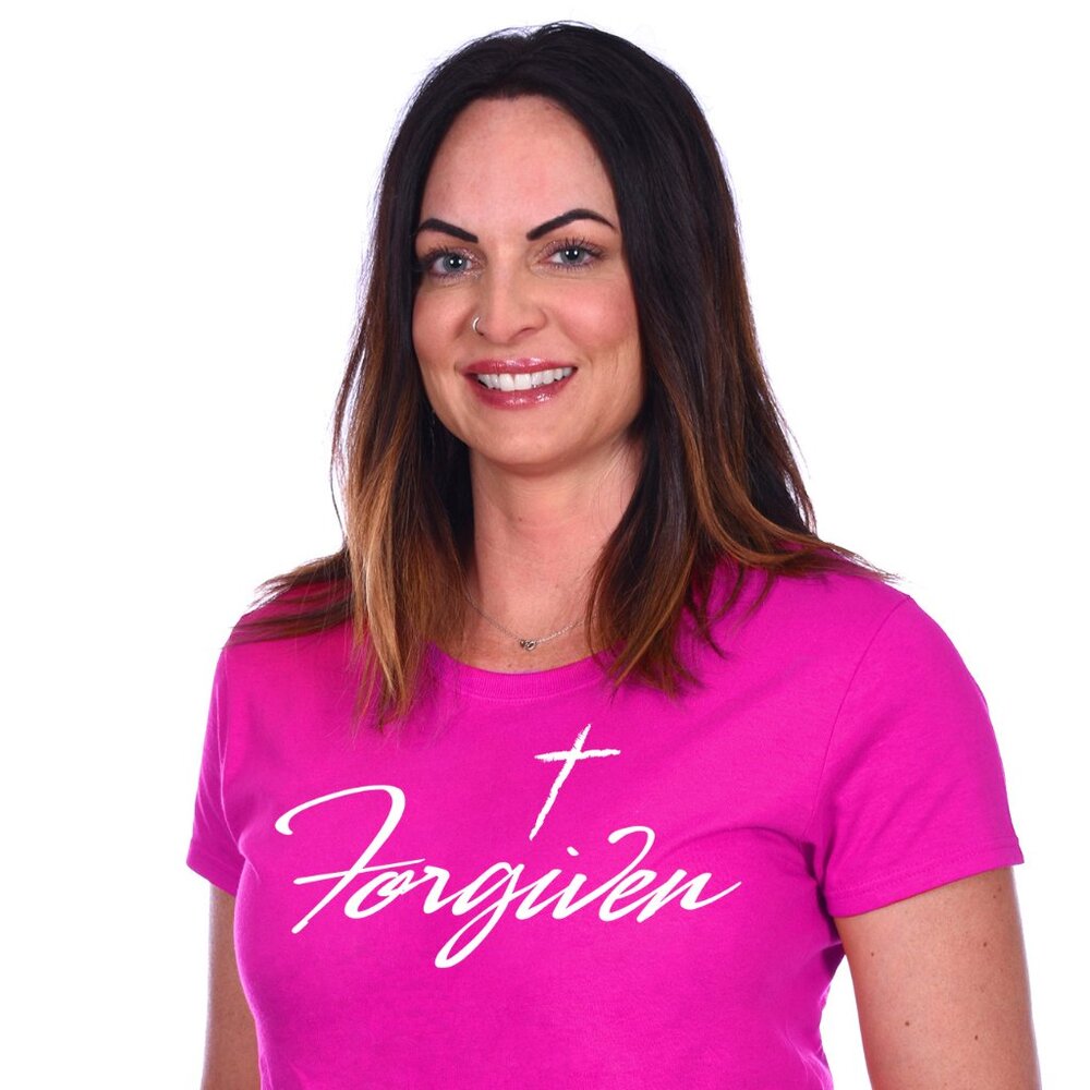 JH Design Women's Religious Christian Forgiven Hot Pink T-Shirt